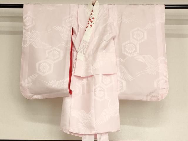 平和屋着物[]子供 女の子 長襦袢 袷 飛鶴花亀甲地紋 薄桜色 半