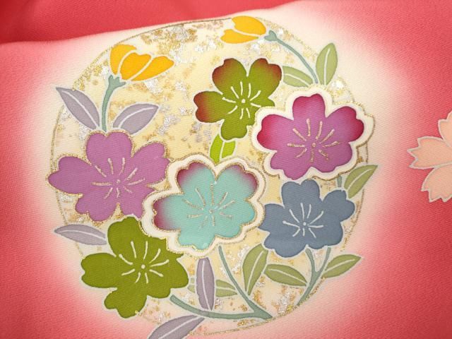 410ag53◎七五三 七歳 女児 着物&袋帯 総柄 花扇 金彩◎状態良好 410ag53◎七五三 七歳 女児 着物&袋帯 総柄 花扇 金彩◎状態良好