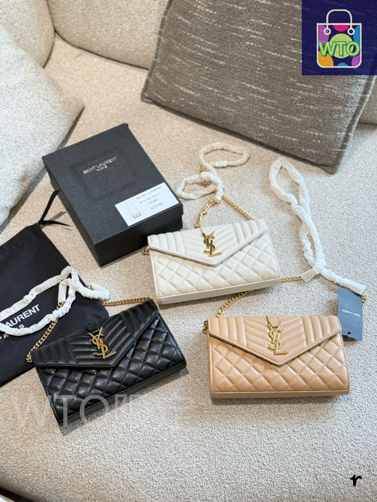 今日特価】YSL Saint Laurent New Envelope Bag Small Grain Embossed