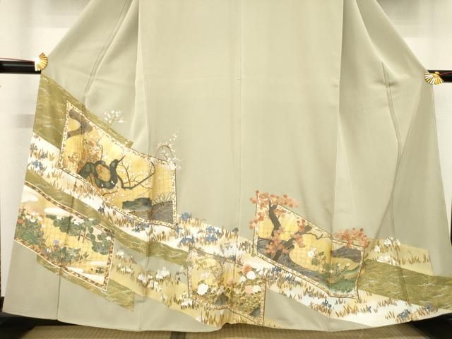 平和屋着物○豪華色留袖 総刺繍 屏風花文 金糸 金彩 正絹 逸品