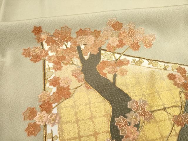 平和屋着物●豪華色留袖　総刺繍　屏風花文　金糸　金彩　正絹　逸品　AABD0930ck 平和屋着物○豪華色留袖 総刺繍 屏風花文 金糸 金彩 正絹 逸品