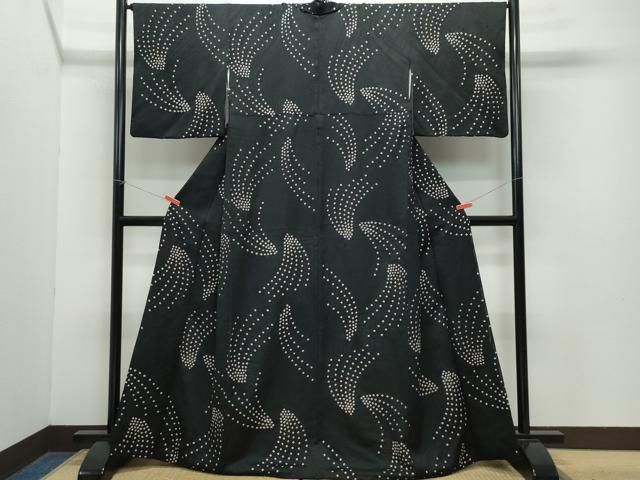 平和屋着物○上質な小紋 絞り 吉祥文 黒地 正絹 逸品 CAAZ8352vf