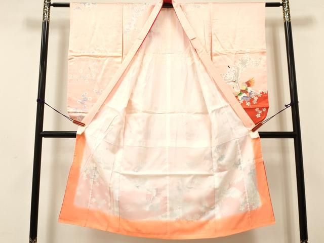 平和屋着物[]七五三 女の子 ７歳 祝着 四つ身 駒刺繍 群れ鶴花文 金彩 逸品 DAAY3262ma