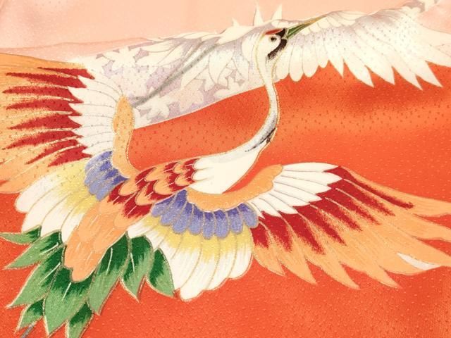 平和屋着物[]七五三 女の子 ７歳 祝着 四つ身 駒刺繍 群れ鶴花文 金彩 逸品 DAAY3262ma