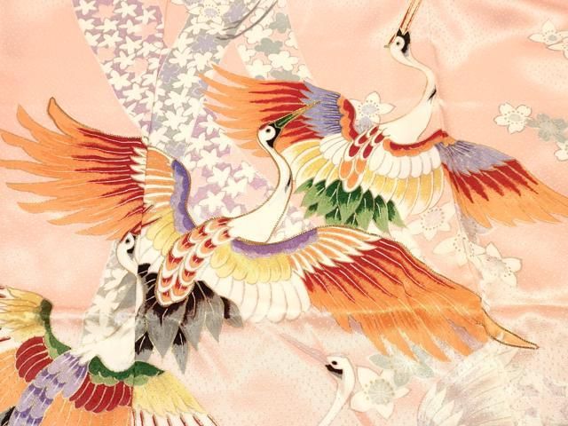 平和屋着物[]七五三 女の子 ７歳 祝着 四つ身 駒刺繍 群れ鶴花文 金彩 逸品 DAAY3262ma