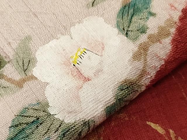 平和屋着物○九寸開き名古屋帯 紬地 黄朽葉色 正絹 逸品