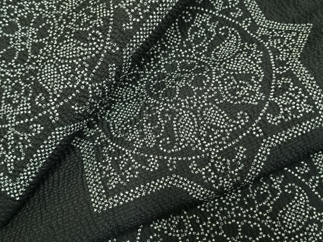 平和屋着物▽小紋 単衣 吉祥花文 黒地 洗える着物 AABD0133fy