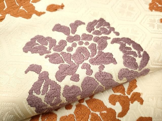 平和屋着物○つけ帯 紬地 葡萄蔦の葉文 正絹 逸品 CABA2164dy