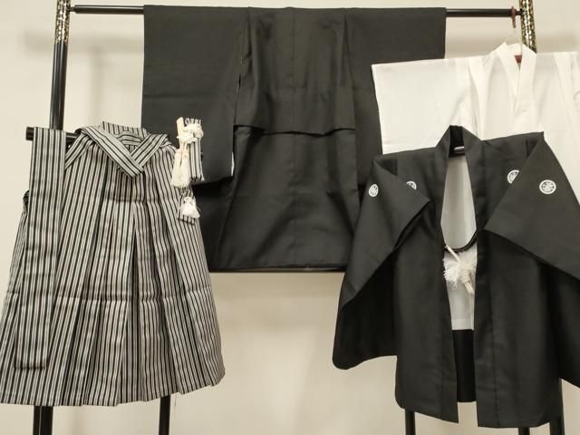 【限定セール，人気セール】 平和屋着物[]七五三　男の子　黒紋付・羽織・長襦袢(単衣)・行灯袴・小物セット　洗える着物　DAAY3240ma 着物・着物ドレス