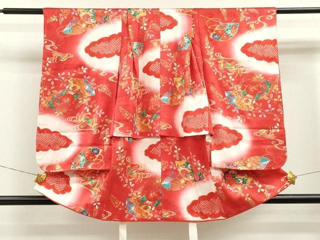 お買い得，大得価 平和屋着物[]七五三　女の子　３歳　祝着　三つ身　流水鴛鴦扇面吉祥花文　暈し染め　金彩　逸品　CAAZ7001ze 着物・着物ドレス