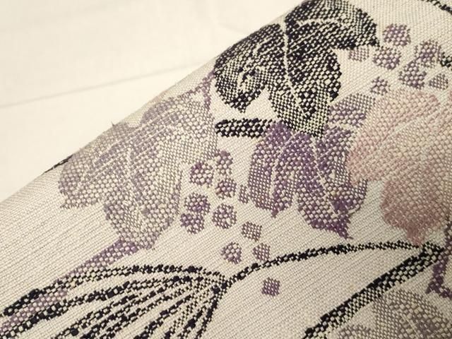 平和屋着物○つけ帯 紬地 葡萄蔦の葉文 正絹 逸品 CABA2164dy