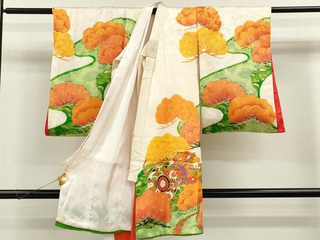 平和屋着物[]お宮参り　女の子　祝着　産着　初着　のしめ　駒刺繍　鼓花鳥松文　金彩　逸品　CAAZ6972ze