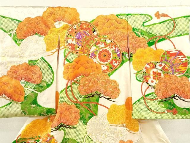 平和屋着物[]お宮参り　女の子　祝着　産着　初着　のしめ　駒刺繍　鼓花鳥松文　金彩　逸品　CAAZ6972ze