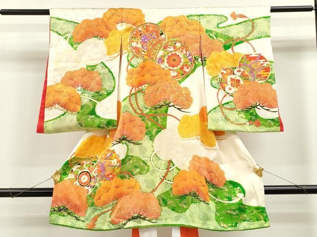 平和屋着物[]お宮参り　女の子　祝着　産着　初着　のしめ　駒刺繍　鼓花鳥松文　金彩　逸品　CAAZ6972ze