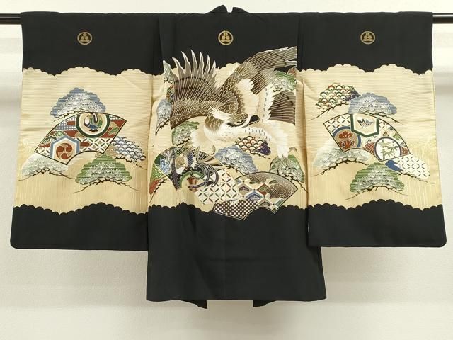平和屋着物[]七五三 男の子 羽織 鷹 鳳凰吉祥松文 金彩 洗える着物