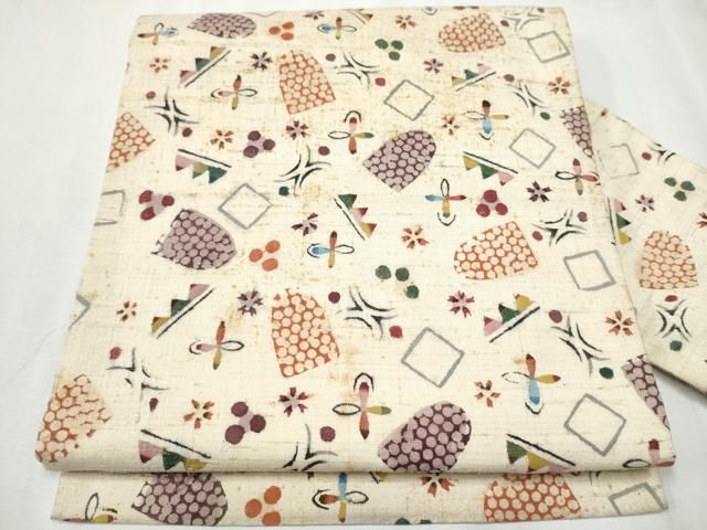 平和屋着物●全通柄九寸名古屋帯　紬地　霞文　正絹　逸品　DAAZ0272ps 平和屋着物○全通柄九寸名古屋帯 紬地 霞文 正絹