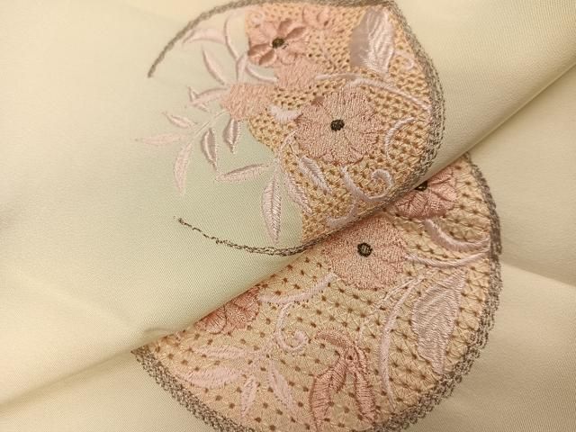 平和屋着物●長襦袢　袷　中国三大刺繍　汕頭刺繍　スワトウ刺繍　草花丸文　正絹　逸品　未使用　AABD3402ph 平和屋着物○長襦袢 袷 中国三大刺繍 汕頭刺繍 スワトウ刺繍 草花丸文