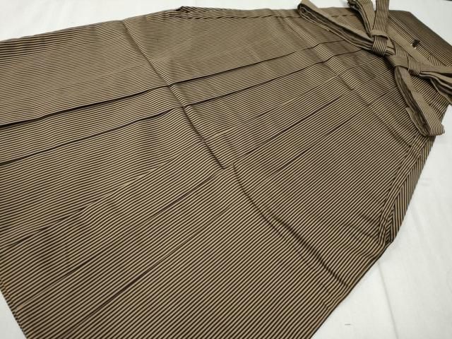 平和屋着物○男性 馬乗袴 縞 金糸 葡萄鼠 正絹 逸品 DAAZ0236ps 平和