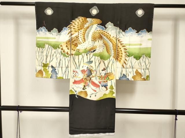 新作登場，人気 平和屋着物[]お宮参り　男の子　祝着　産着　初着　のしめ　駒刺繍　手描き　鷹　鷲　唐子　馬　金彩　逸品　未使用　DAAY3201ma 着物・着物ドレス