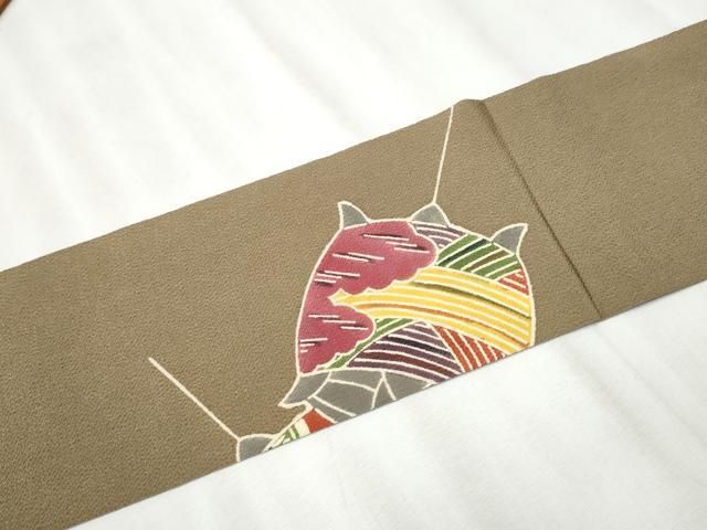 平和屋着物○九寸名古屋帯 型染め 糸巻き 鬼しぼ縮緬 正絹 逸品