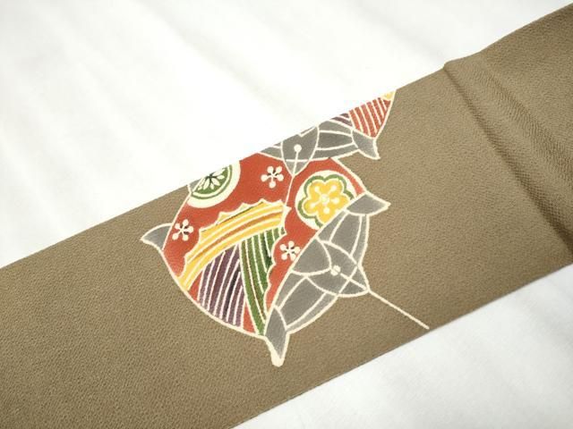 平和屋着物○九寸名古屋帯 手描き 渡橋樹林文 金彩 鬼しぼ縮緬 正絹