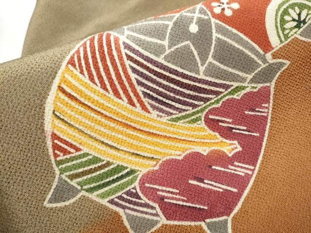 平和屋着物○九寸名古屋帯 型染め 糸巻き 鬼しぼ縮緬 正絹 逸品