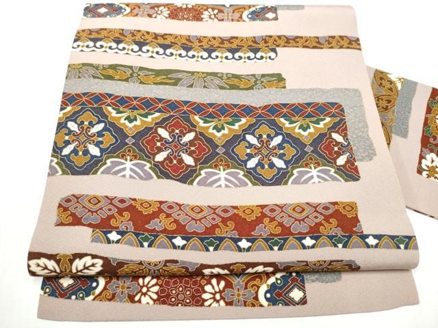 平和屋着物●全通柄　九寸名古屋帯　横段花文　正絹　逸品　CABA1072hy 平和屋着物○全通柄 九寸名古屋帯 横段花文 正絹