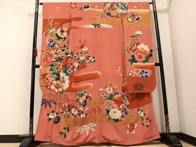 平和屋着物●アンティーク　大正ロマン　振袖　駒刺繍　正絹　逸品　AABC9716ph 平和屋着物○アンティーク 大正ロマン 振袖 駒刺繍 正絹 逸品