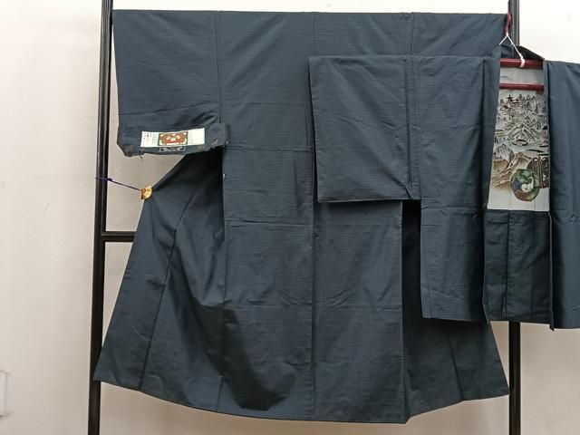 平和屋着物○男性 美山紬 アンサンブル 鼠色 証紙付き 正絹 逸品