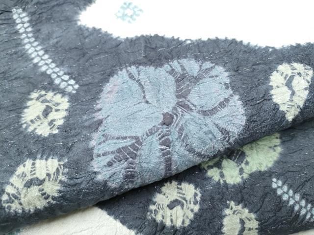 平和屋着物○つけ帯 絞り 舞花文 銀通し地 正絹 逸品 CABA0957hy