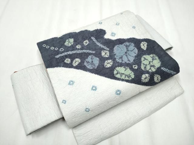 平和屋着物○つけ帯 絞り 舞花文 銀通し地 正絹 逸品 CABA0957hy