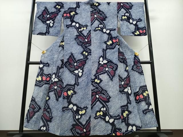 平和屋着物∴夏物 浴衣 有松鳴海絞り 舞蝶文 綿 逸品 CABA0470ng