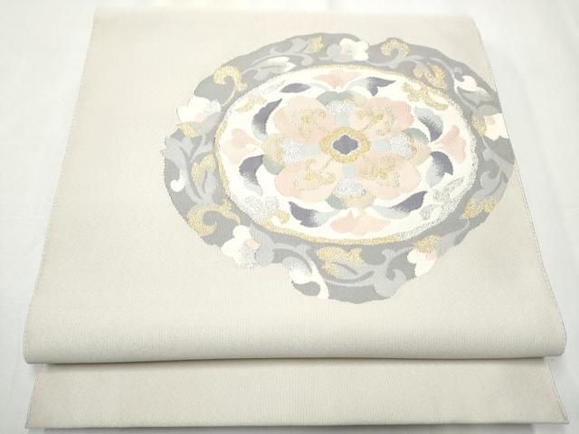 平和屋着物●爪掻き本綴れ　八寸名古屋帯　花唐草文　正絹　逸品　CABA0872hy 平和屋着物○爪掻き本綴れ 八寸名古屋帯 花唐草文 正絹