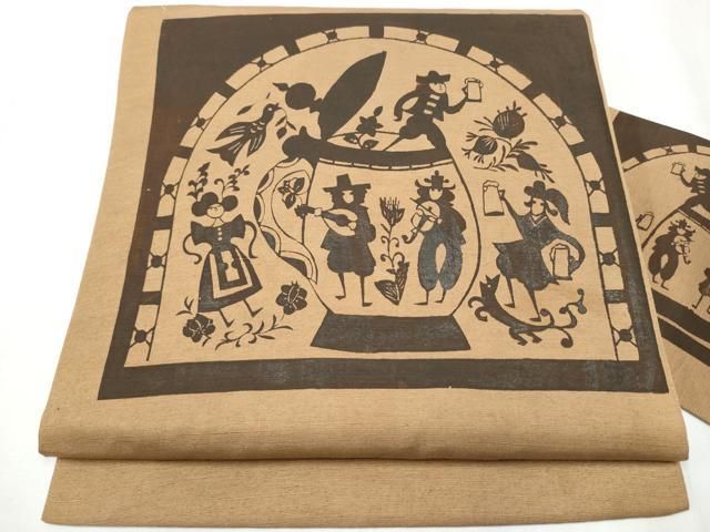 平和屋着物●九寸名古屋帯　紬地　型染　立波風景　正絹　逸品　DAAZ0284ps 平和屋着物○九寸名古屋帯 紬地 型染 立波風景 正絹 逸品