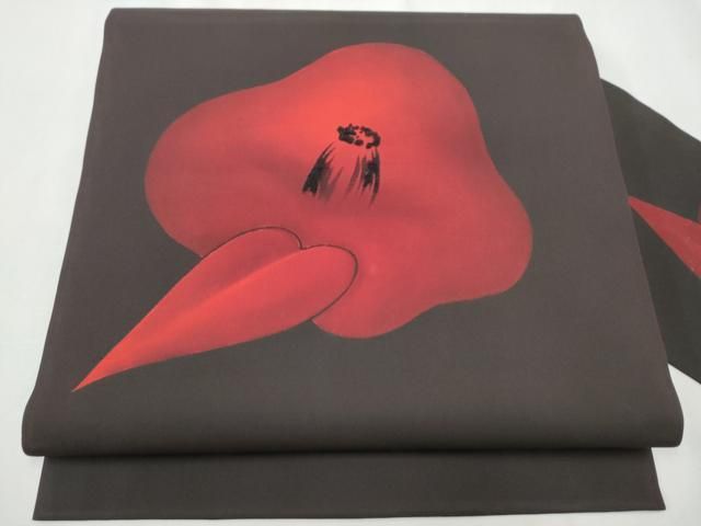 平和屋着物○アンティーク 大正ロマン 九寸名古屋帯 鏡裏花文 銀