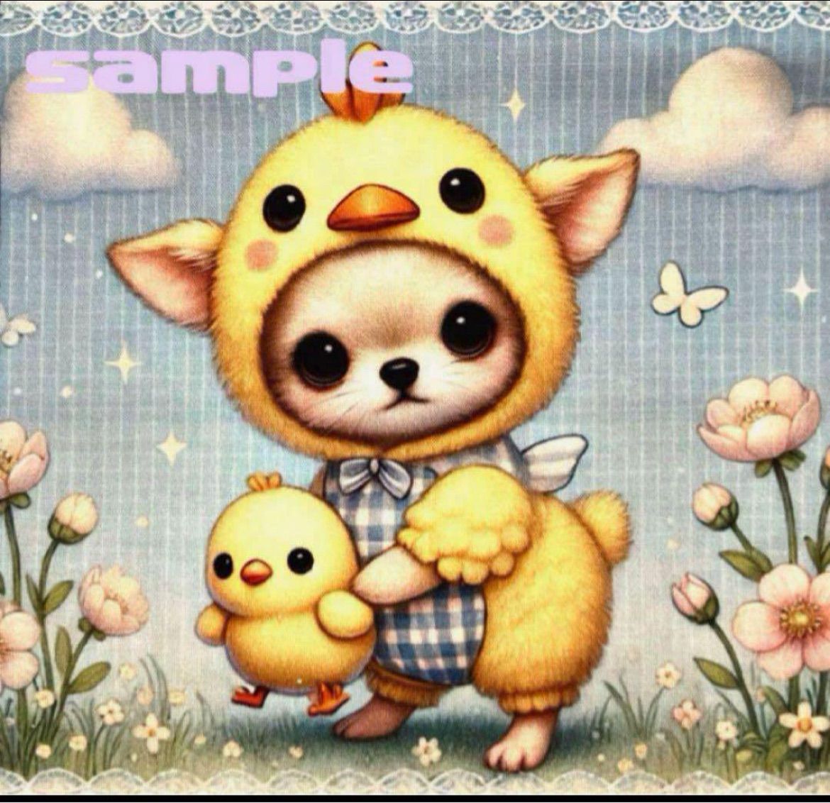 メルヘン馬車とわんこのパネル生地