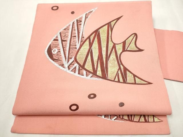 平和屋着物○九寸名古屋帯 作家物 手描き 髭紬 枝牡丹 金彩