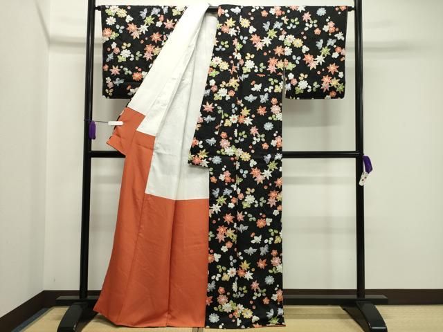 平和屋着物○上質な小紋 絞り 舞花文 黒地 正絹 逸品 未使用