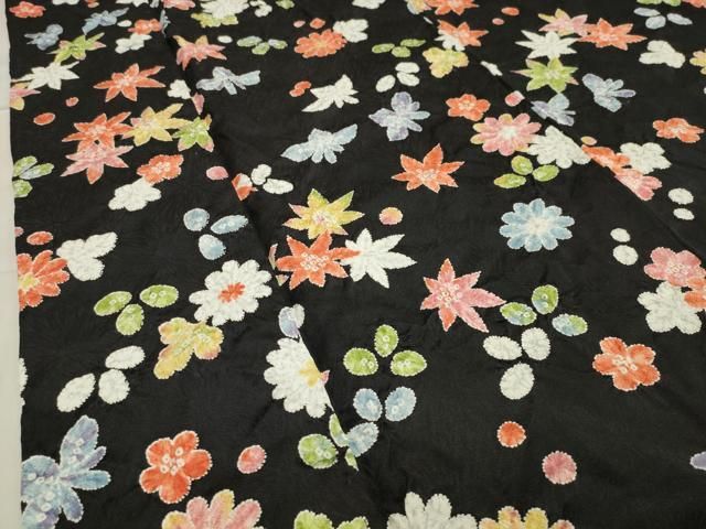 平和屋着物○上質な小紋 絞り 舞花文 黒地 正絹 逸品 未使用