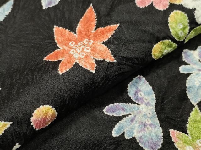 平和屋着物○上質な小紋 絞り 舞花文 黒地 正絹 逸品 未使用