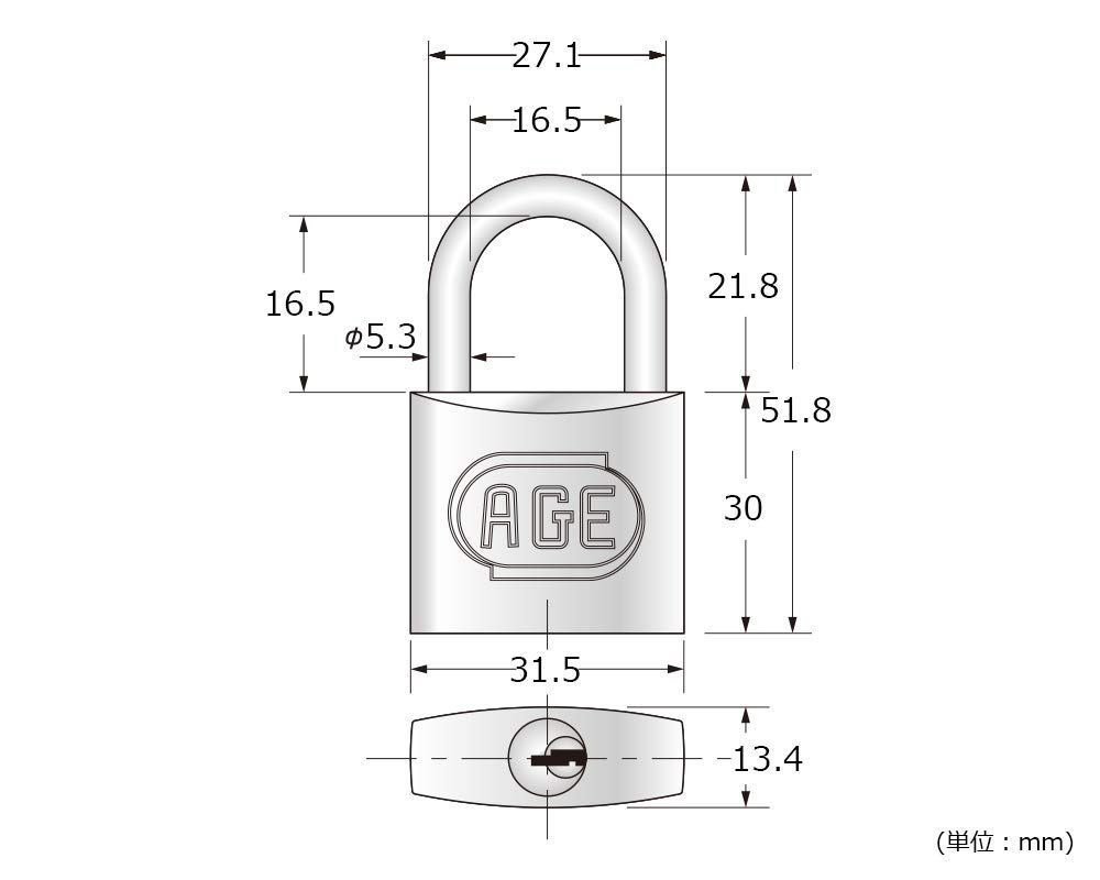  30 mm 南京錠 3本キー ダブルロック ステンレス製 錆 汚れに強い 72821 Age ハイロジック 建築物用金具 金物 部品