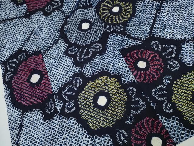 平和屋着物∴夏物　浴衣　有松鳴海絞り　切嵌舞菊文　綿　逸品　未使用　CABA0433ng 平和屋着物∴夏物 浴衣 有松鳴海絞り 切嵌舞菊文 綿 逸品