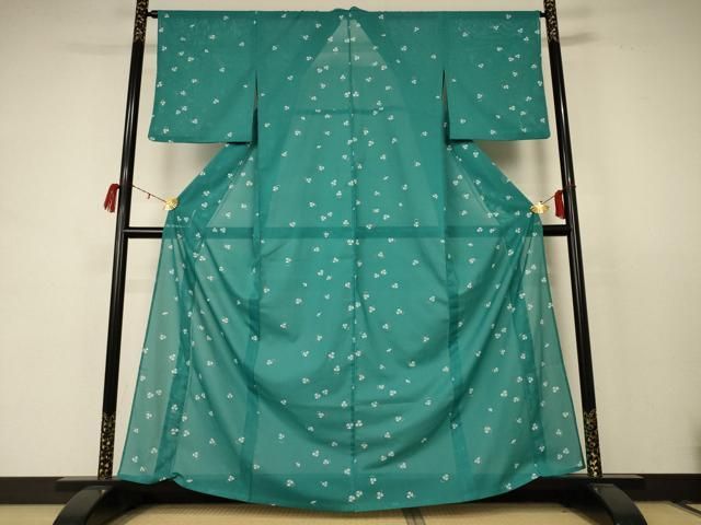 平和屋着物＊夏物　小紋　絽　舞葉文　洗える着物　AABC9424jd 平和屋着物＊夏物 小紋 絽 舞葉文 洗える着物 AABC9424jd