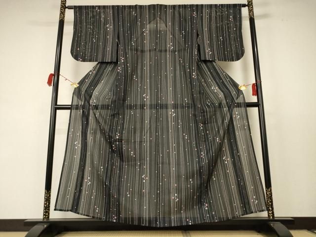 平和屋着物＊夏物 小紋 絽 枝葉文 洗える着物 AABC9437jd