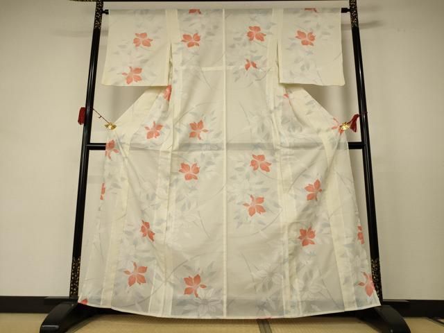 平和屋着物＊夏物 小紋 絽 草花文 洗える着物 AABC9439jd