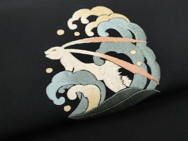 平和屋着物□極上 印傳 九寸名古屋帯 花兎 黒地 逸品 CYAA3600s5