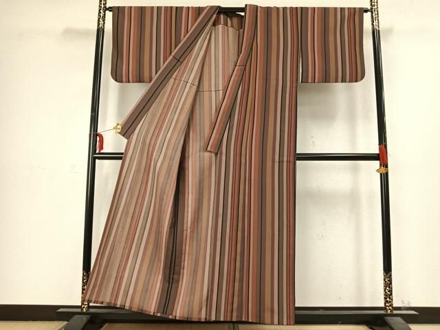 平和屋着物▽小紋 単衣 縞 洗える着物 AABC3973fy