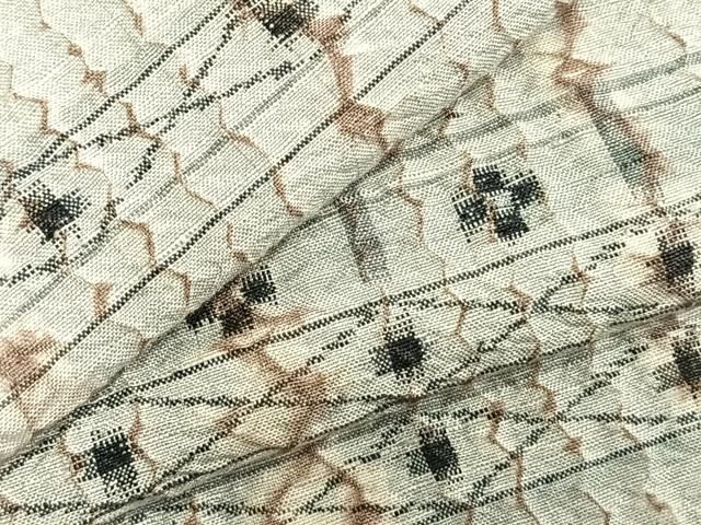 平和屋着物▽上質な紬 単衣 絞り 横段花文 正絹 逸品