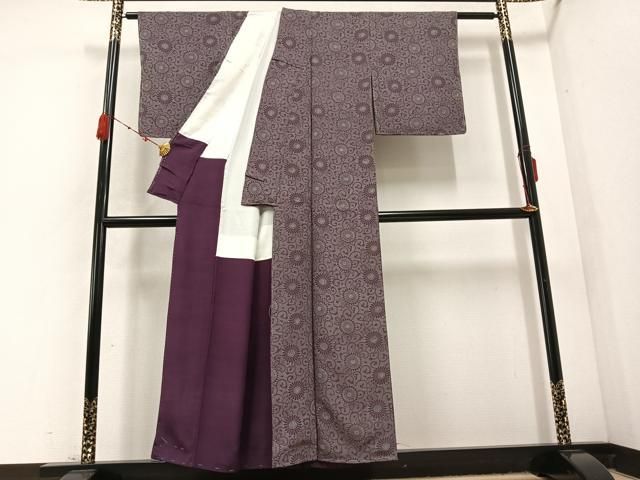 平和屋着物○上質な小紋 型染め 花唐草文 正絹 逸品 未使用 AABC9644ph