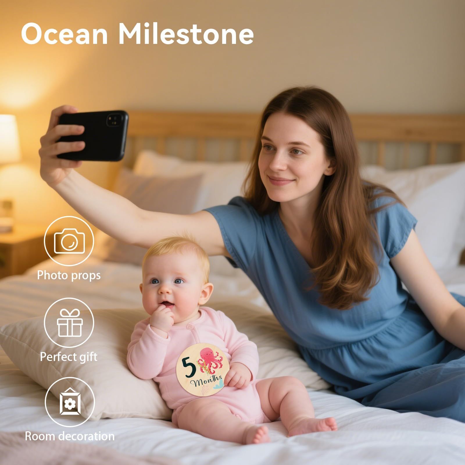  ベビーマンスリーカード セット 海洋動物 ウッド 月齢フォト 天然木材 ニューボーンフォト 写真道具 Babe 成長記録 新生児 赤ちゃん Promise 出産祝い 収納箱なし その他 行事 記念品